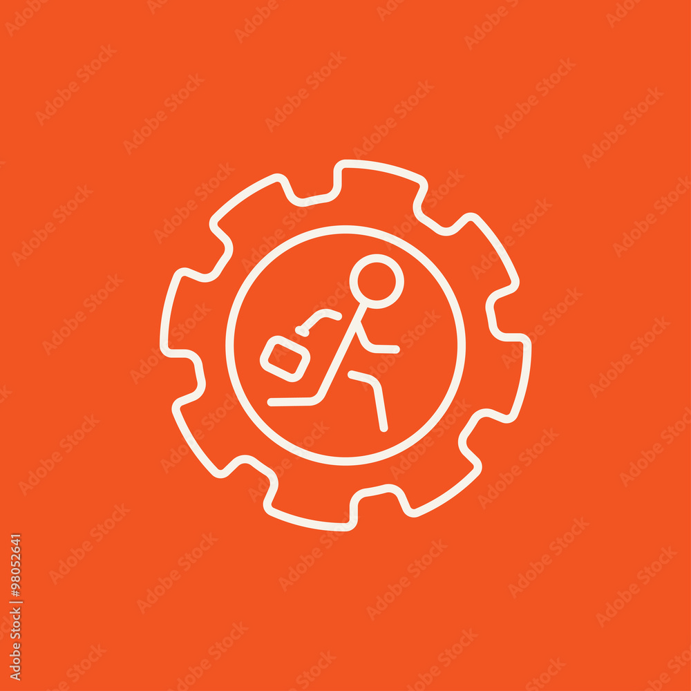 Man running inside the gear line icon. Man running inside the gear line icon.