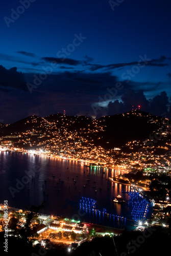 The port of Charlotte Amalie, St Thomas, US Virgin Island just after Sunset (aerial view) 