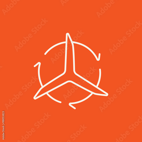 Windmill with arrows line icon.