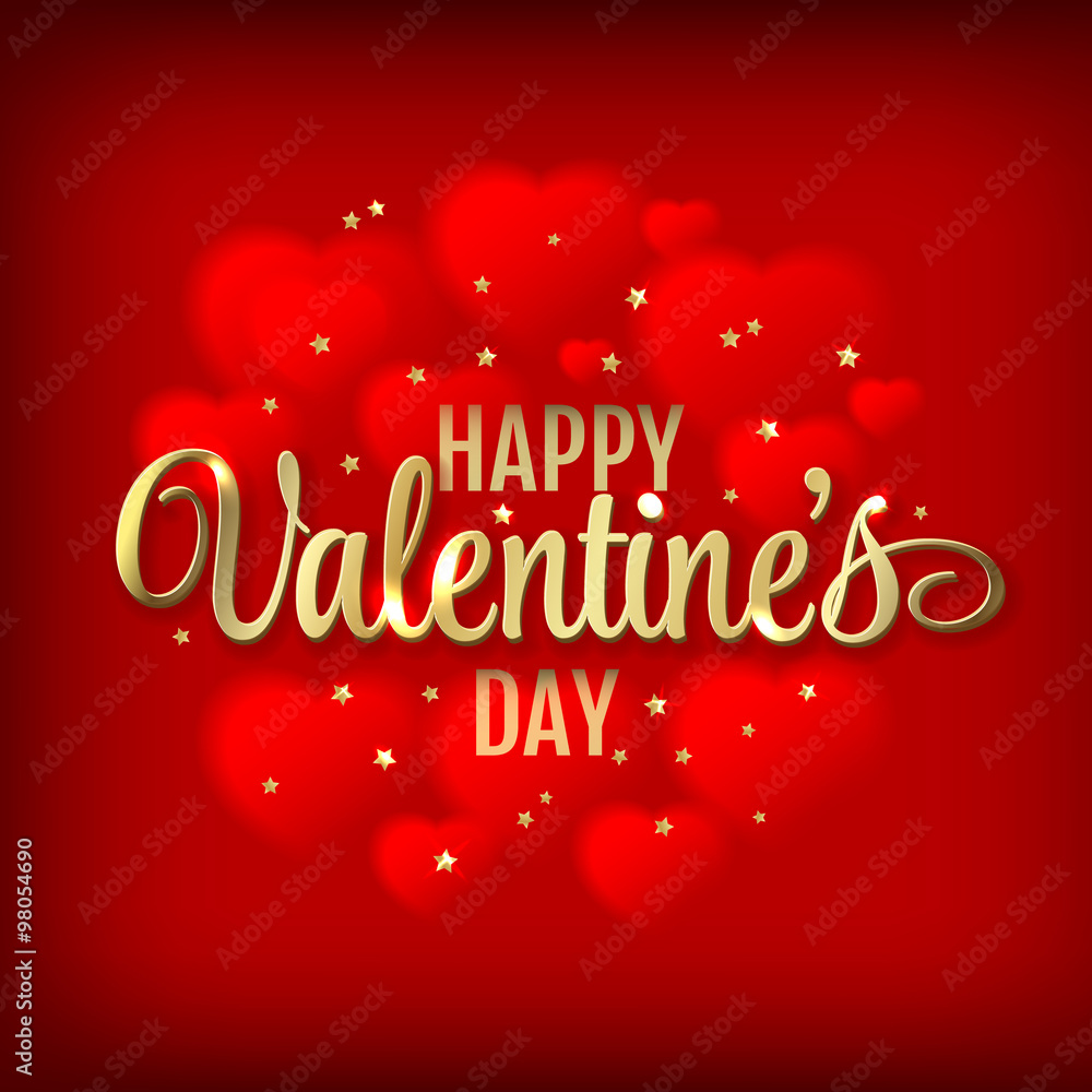 Happy Valentine's Day Hearts Vector Illustration on red background