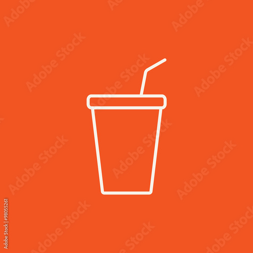 Disposable cup with drinking straw line icon.