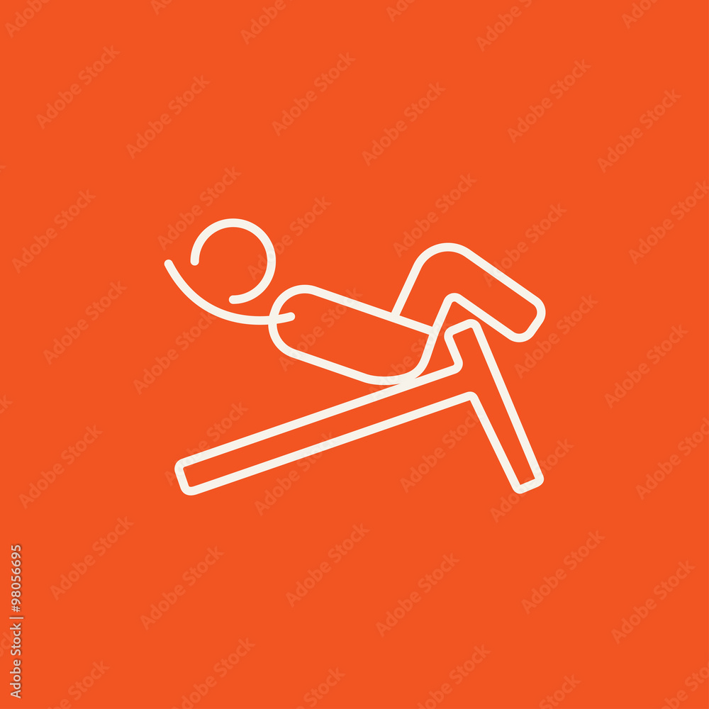 Man doing crunches on incline bench line icon. Man doing crunches on incline bench line icon.