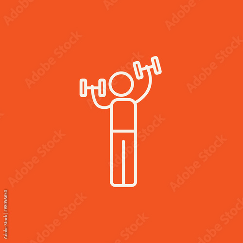 Man exercising with dumbbells line icon.