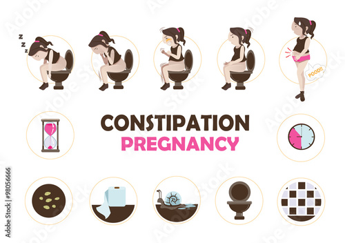 Pregnant women, abdominal pain due to constipation  info graphic.Vector Illustration set of characters