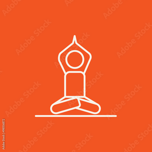 Man meditating in lotus pose line icon.