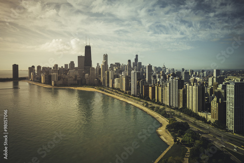 Chicago Skyline vintage aerial view