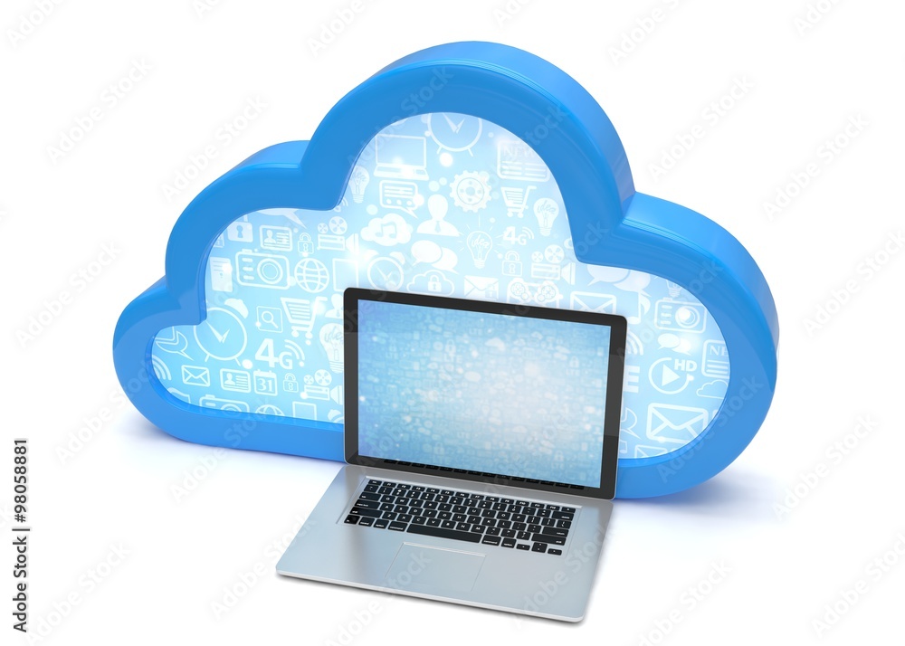 3d cloud symbol and laptop