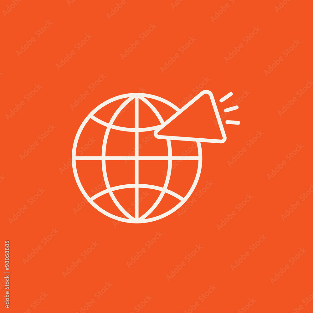 Globe with loudspeaker line icon. Globe with loudspeaker line icon.