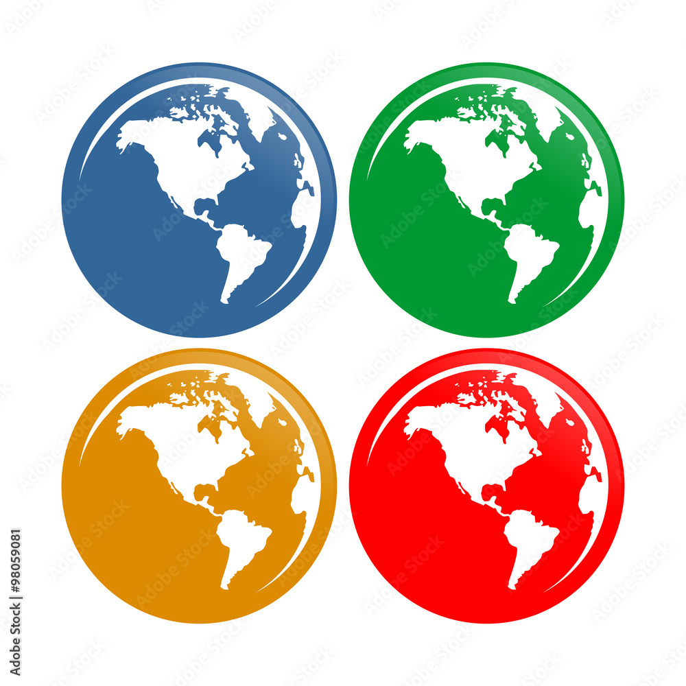 America Continent Map Globe Circle Icons