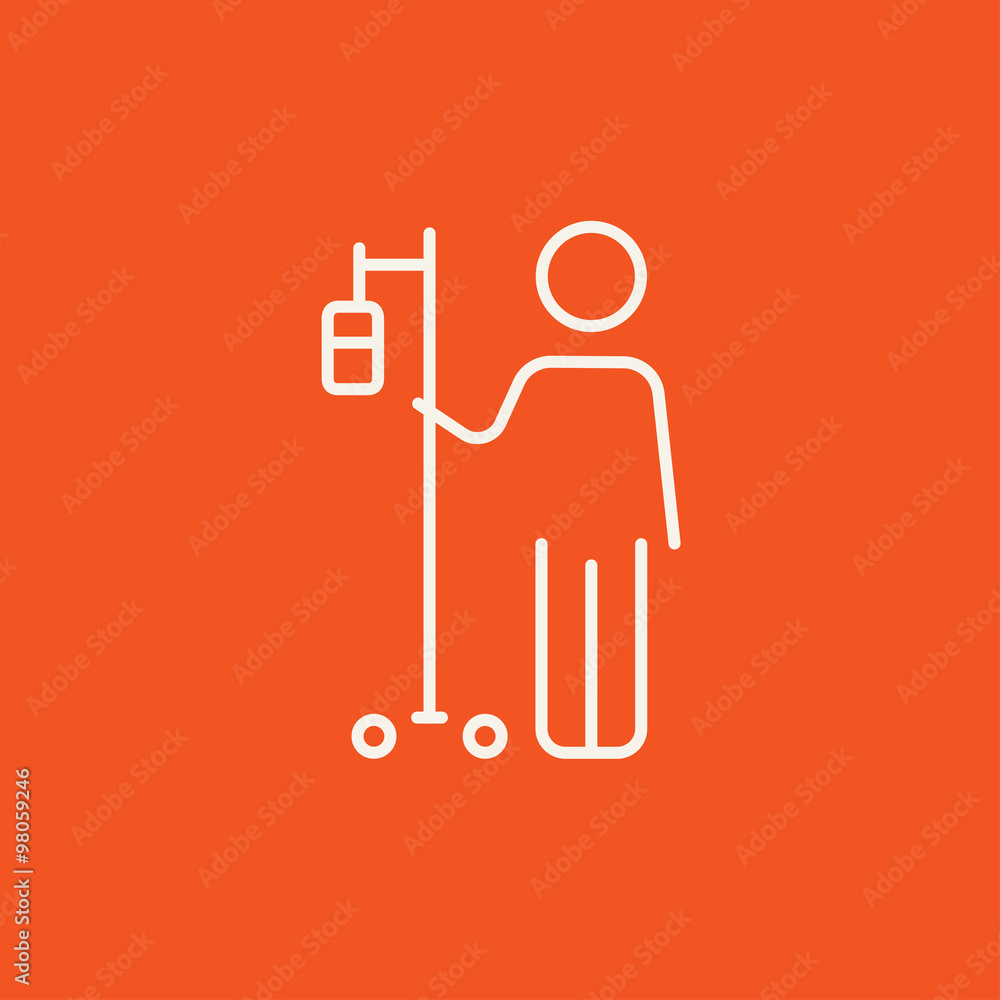 Patient standing with intravenous dropper line icon. Patient standing with intravenous dropper line icon.