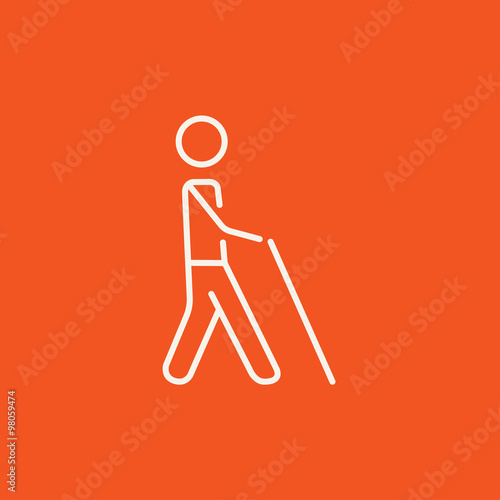 Blind man with stick line icon. photo