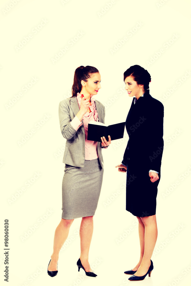 Two businesswomans discussing with eachother.