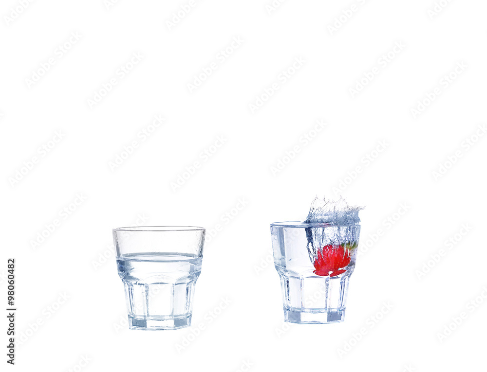collage Strawberries, ice cubes into the glass collage Strawberries, ice cubes into the glass