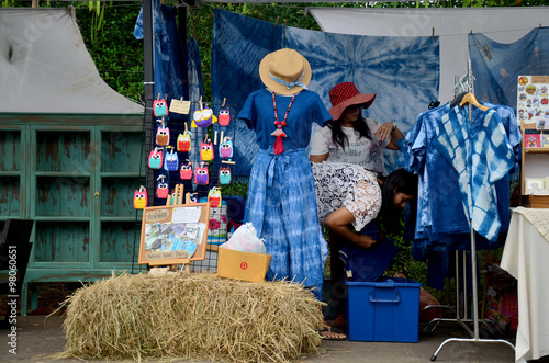 Thai merchant prepare and setting shop for sale traveller at mar photo