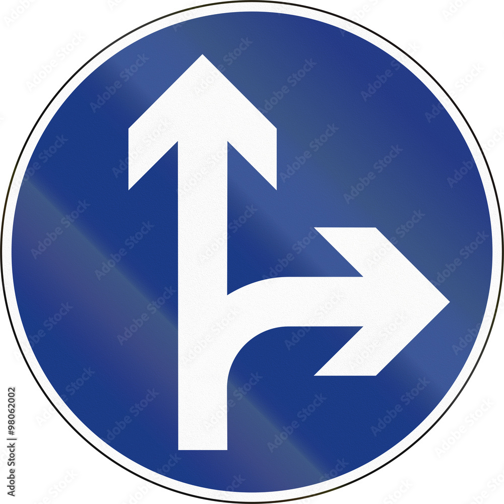 Slovenian mandatory direction sign - Go right or straight Slovenian mandatory direction sign - Go right or straight