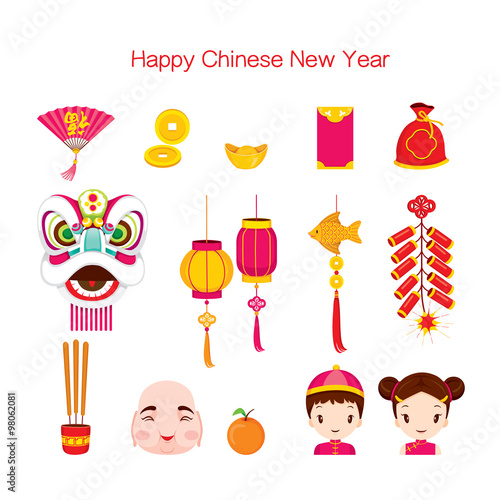 Chinese New Year Icons Set, Traditional Celebration, China, Happy Chinese New Year