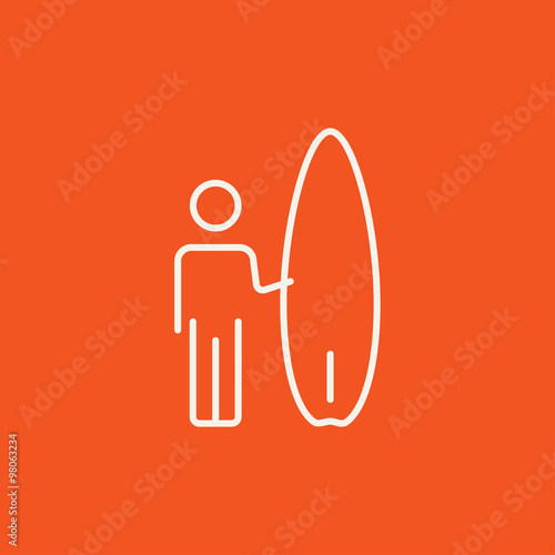 Man with surfboard line icon.