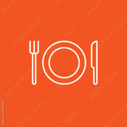 Plate with cutlery line icon.