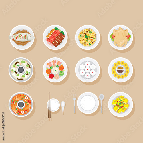 Foods On Dish Set, Traditional Celebration, China, Happy Chinese New Year