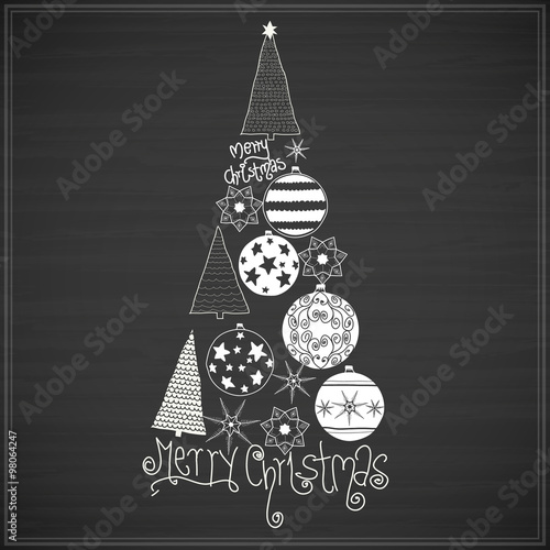 White hand draw christmas things on black board. Vector Eps 10
