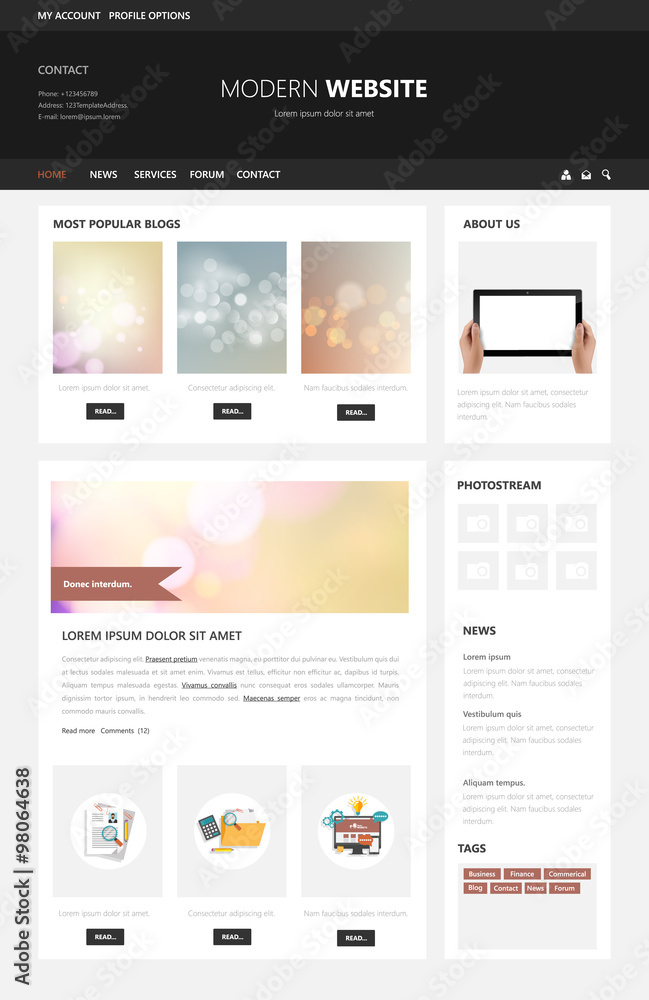 Business One page website design template. Vector Design.
