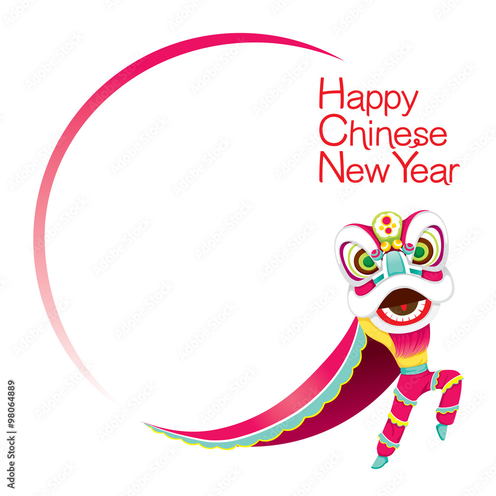Obraz premium Boy With Lion Dancing Circle Frame, Traditional Celebration, China, Happy Chinese New Year