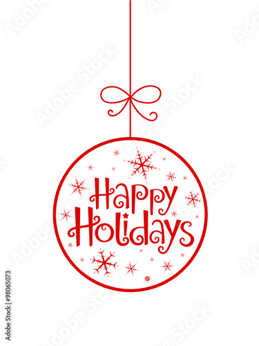 HAPPY HOLIDAYS in Festive Tree font with suspended bauble