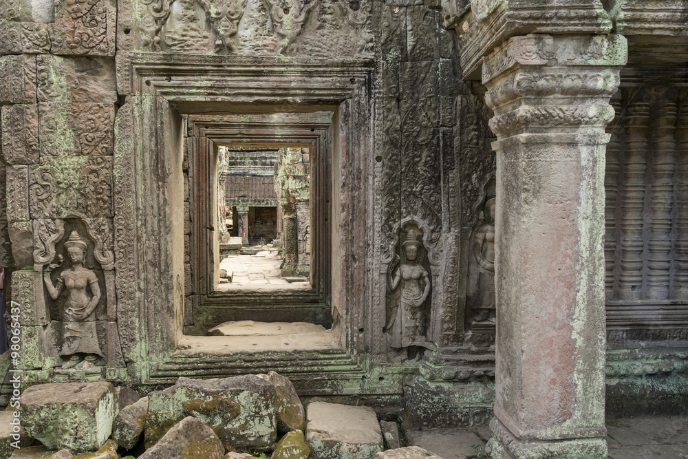 Ancient fresco on the walls of temple in Cambodia