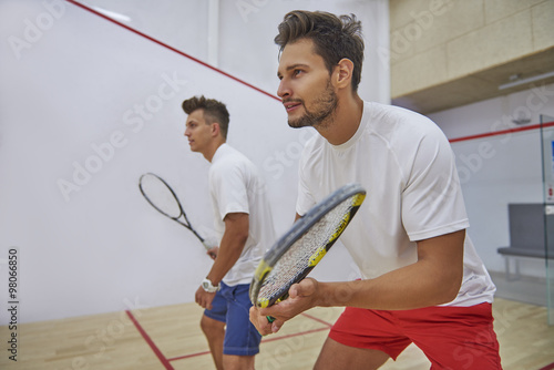 Fotografie Very pensive men on the squash court.