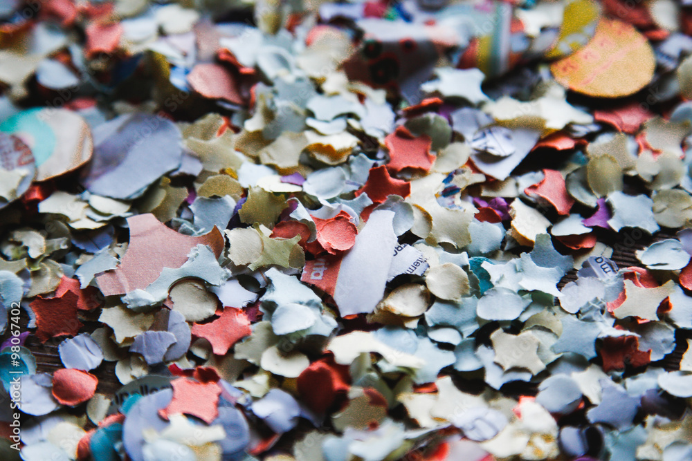 colorful confetti on the table, close up