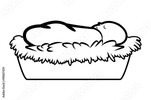 Christmas jesus manger vector outline symbol, icon  design. illustration isolated on white background.