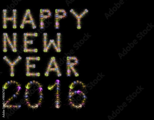 Happy New Year 2016 colorful sparkling fireworks horizontal blac