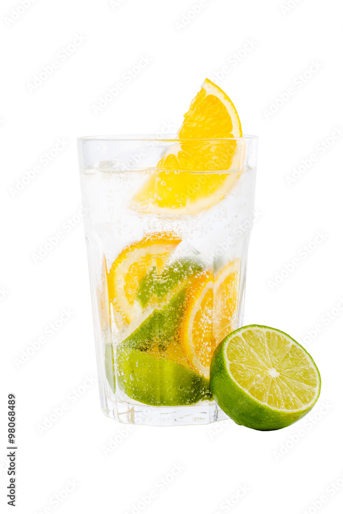 Fresh lemonade with lemon and lime. Isolated on white background Fresh lemonade with lemon and lime. Isolated on white background