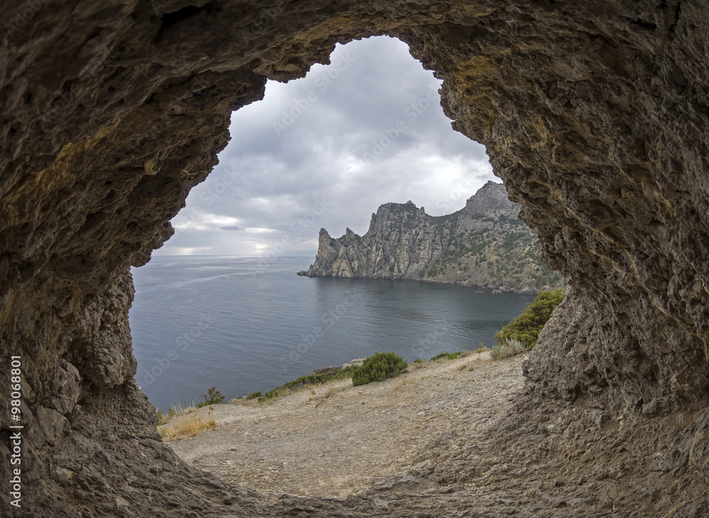 View from a small grotto onto the coastal cliffs.