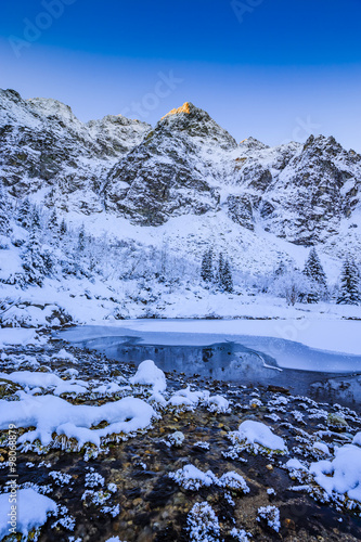 Winter mountain landscape - Morskie Oko, Tatra Mountains, Poland 