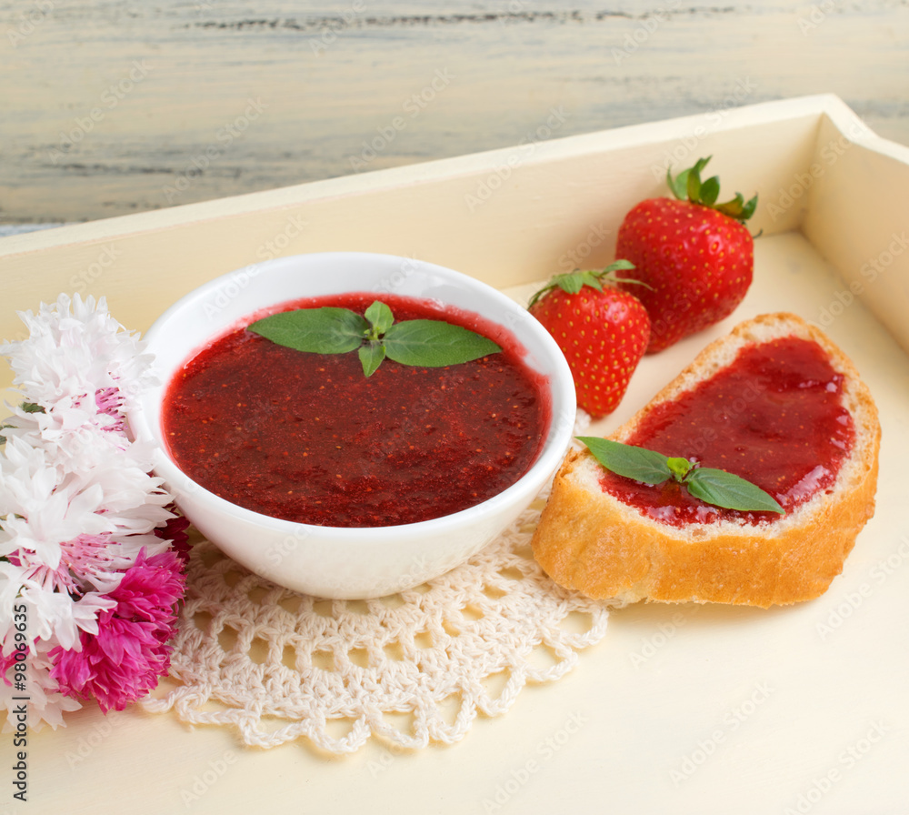 Canned strawberry confiture and jam sandwich Canned strawberry confiture and jam sandwich