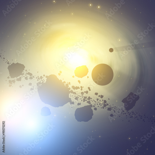 Fototapeta Naklejka Na Ścianę i Meble -  Asteroids and planets on a starry background. 