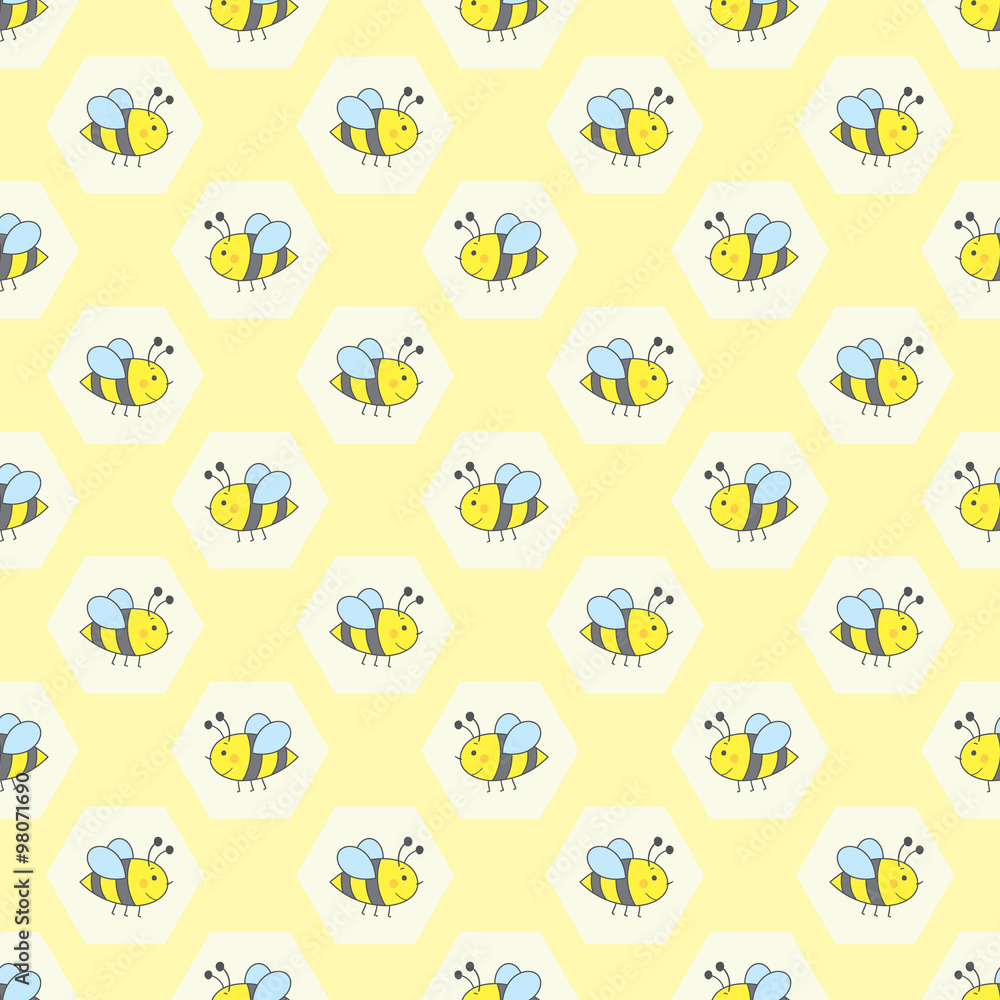 vector seamless pattern with bees on honeycomb background vector seamless pattern with bees on honeycomb background