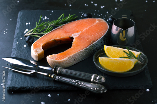Raw salmon with lemon and spices #98071626