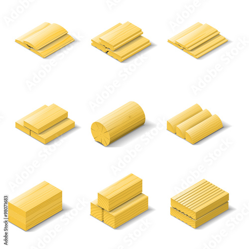 Lumber isometric detailed icon set