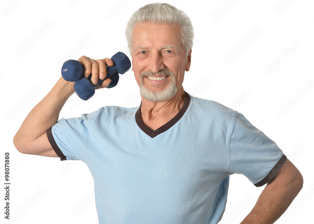 Senior man Standing With Dumbbell Senior man Standing With Dumbbell