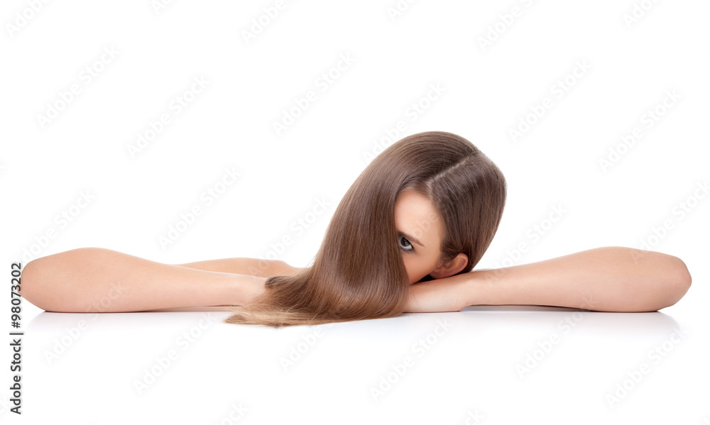 Beautiful brunette with long straight hair Beautiful brunette with long straight hair