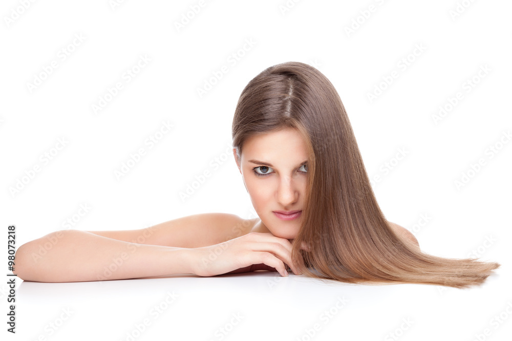 Beautiful brunette with long straight hair Beautiful brunette with long straight hair