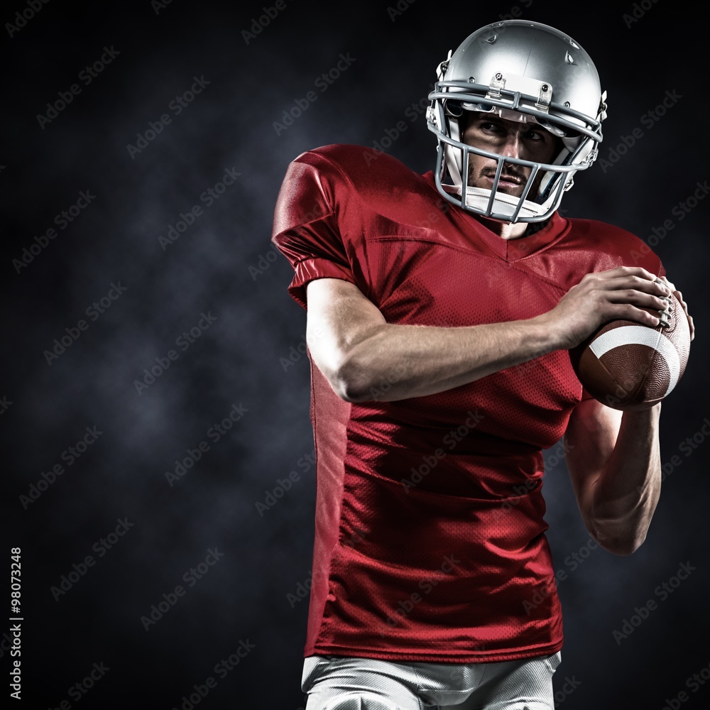 Composite image of american football player in red jersey