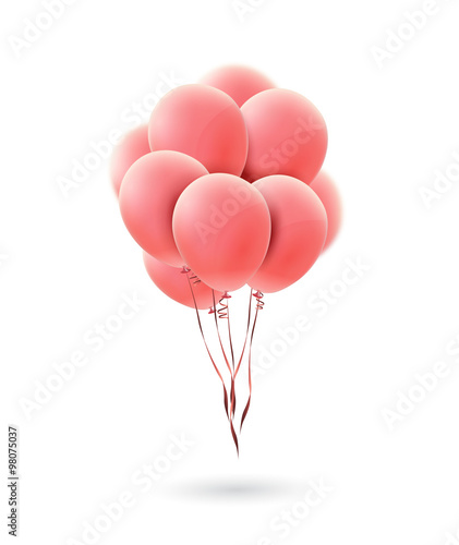 Birthday greeting card with pink balloons isolated on white background.