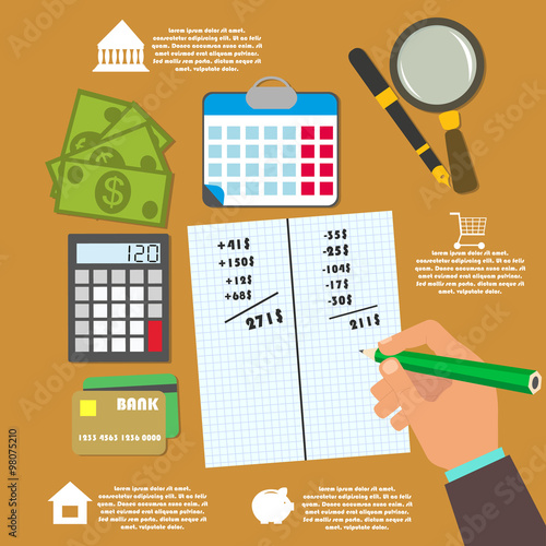 vector concept in flat style - track your income and expense. budgeting. infographic.