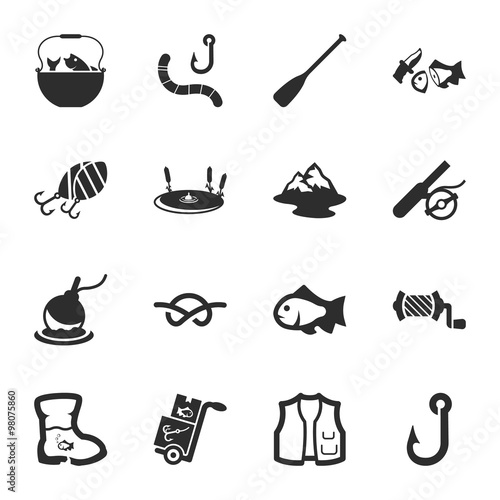 fishing 16 icons universal set for web and mobile