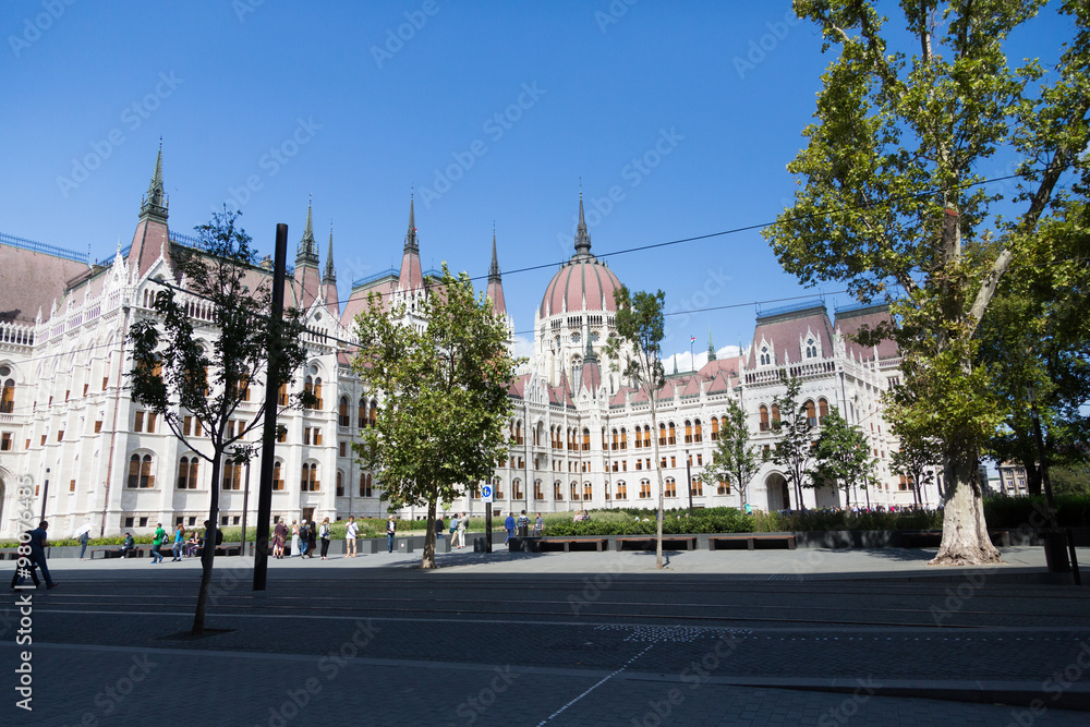 a view of Budapest parliament in a sunny day