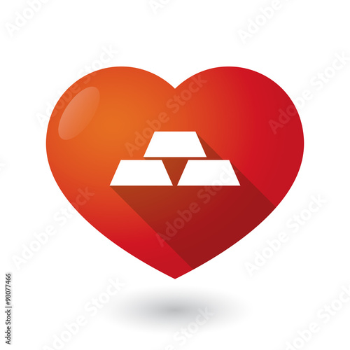 Isolated red heart with three gold bullions
