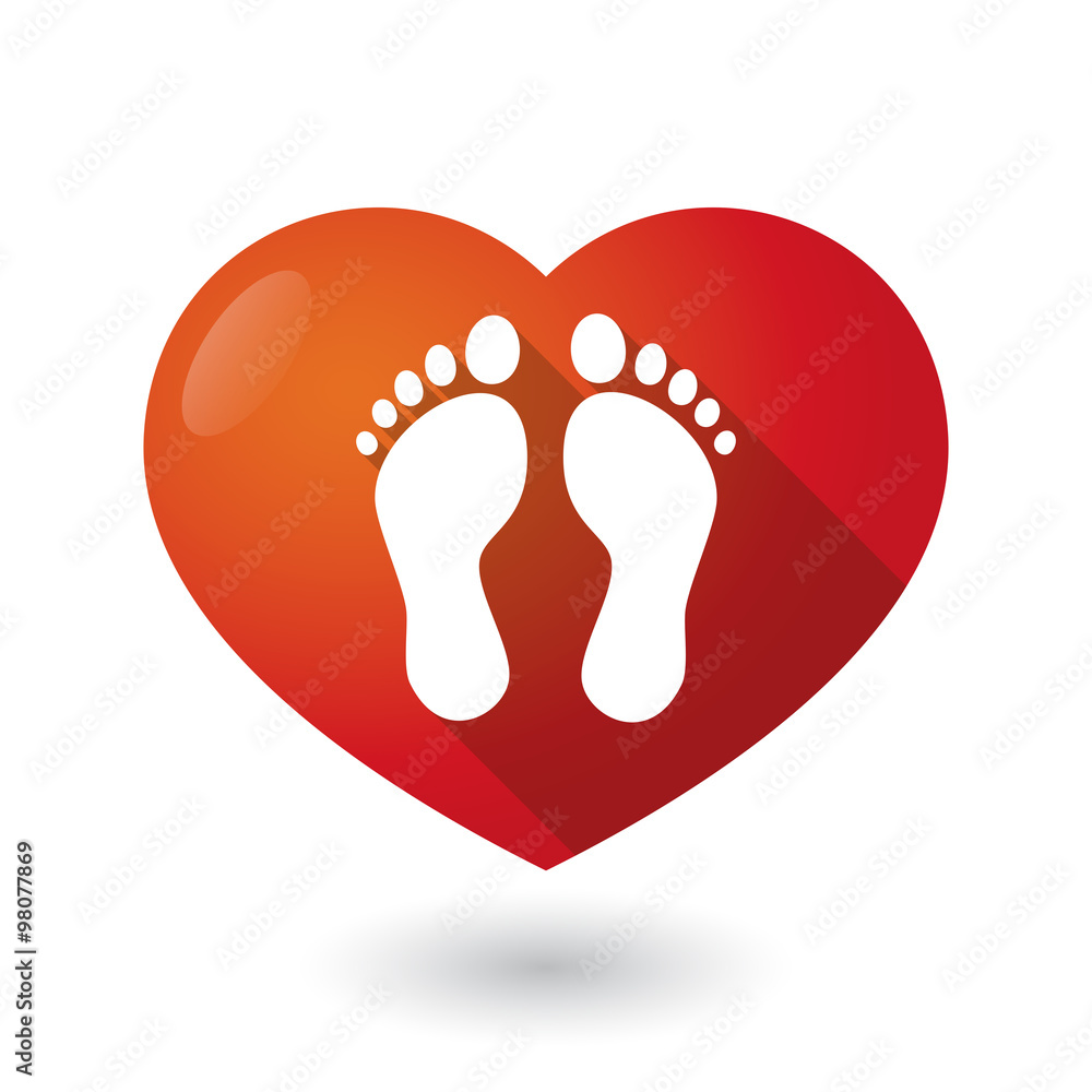 Isolated red heart with two footprints Isolated red heart with two footprints